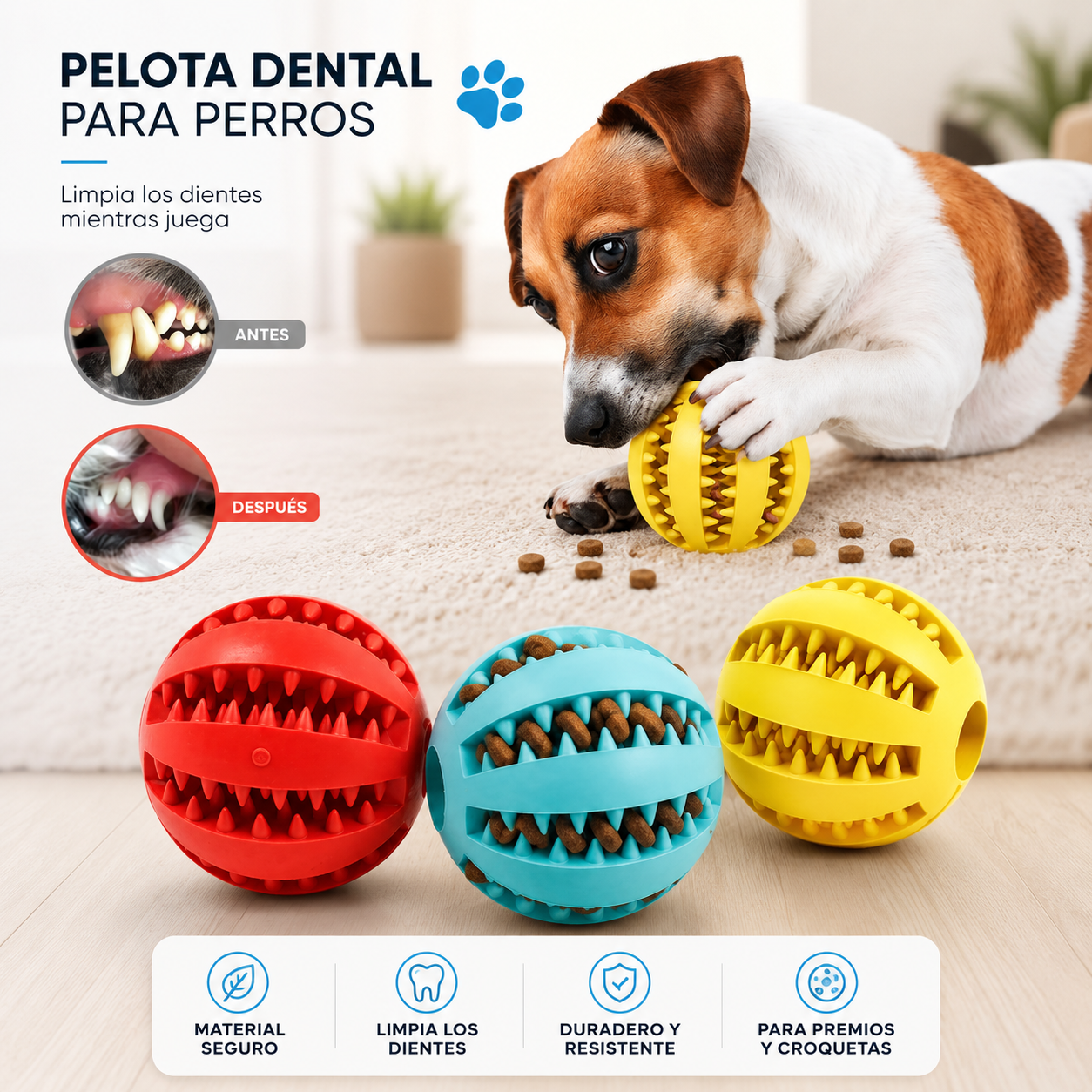 VENEAS® Interactive Ball for Dogs and Cats – Rubber Chew Toy, Dental Cleaning, and Treat Dispenser 🐾🐶🐱